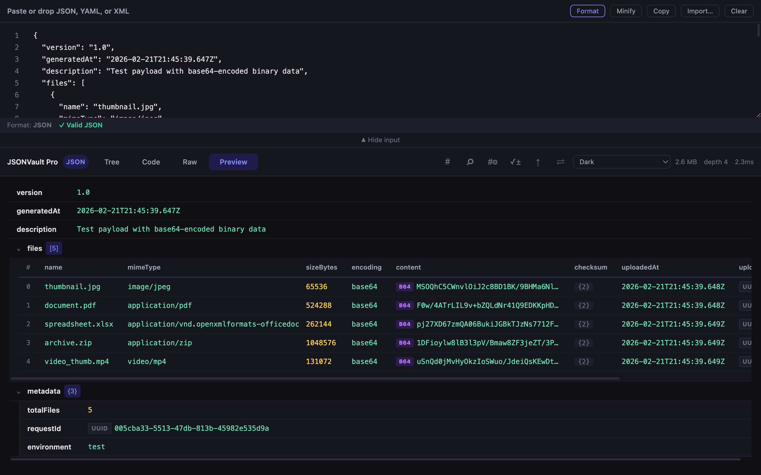 Mode prévisualisation avec vue tableau structurée